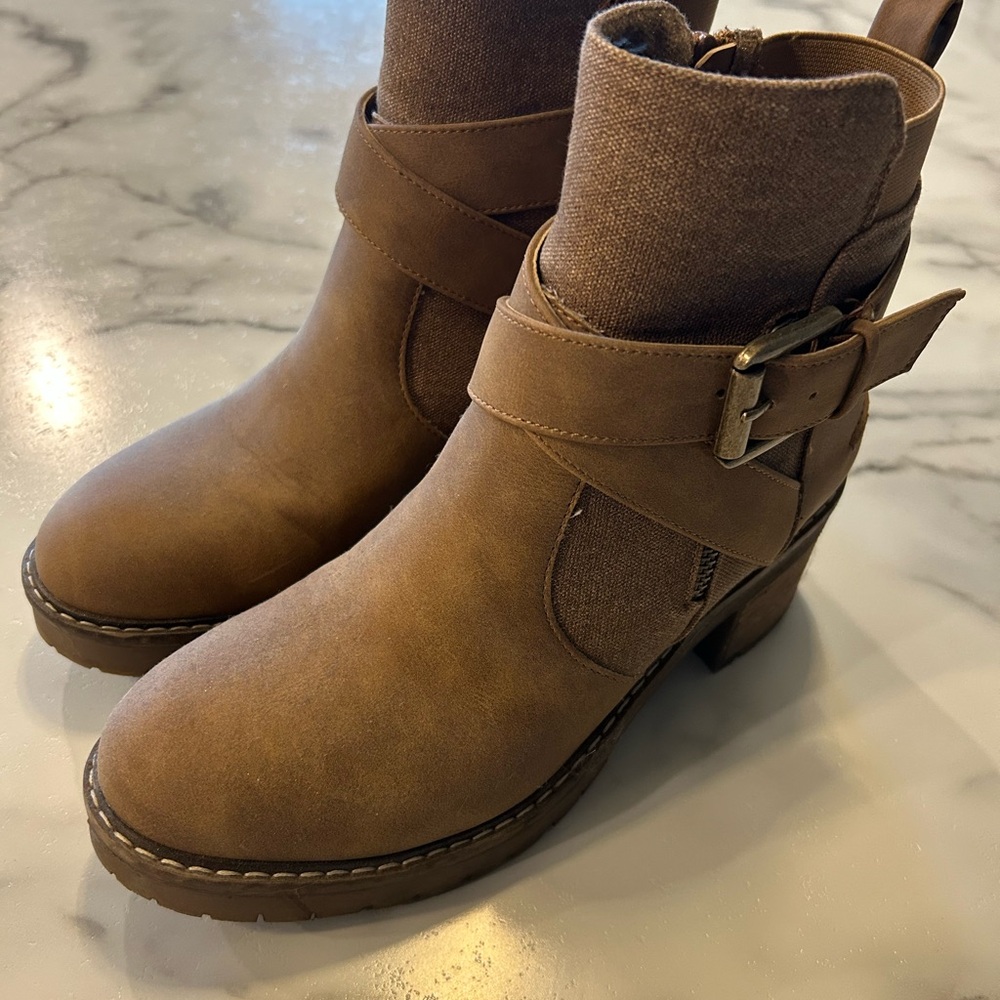 Buckle Taupe Brown Ankle Booties with Buckle Accent